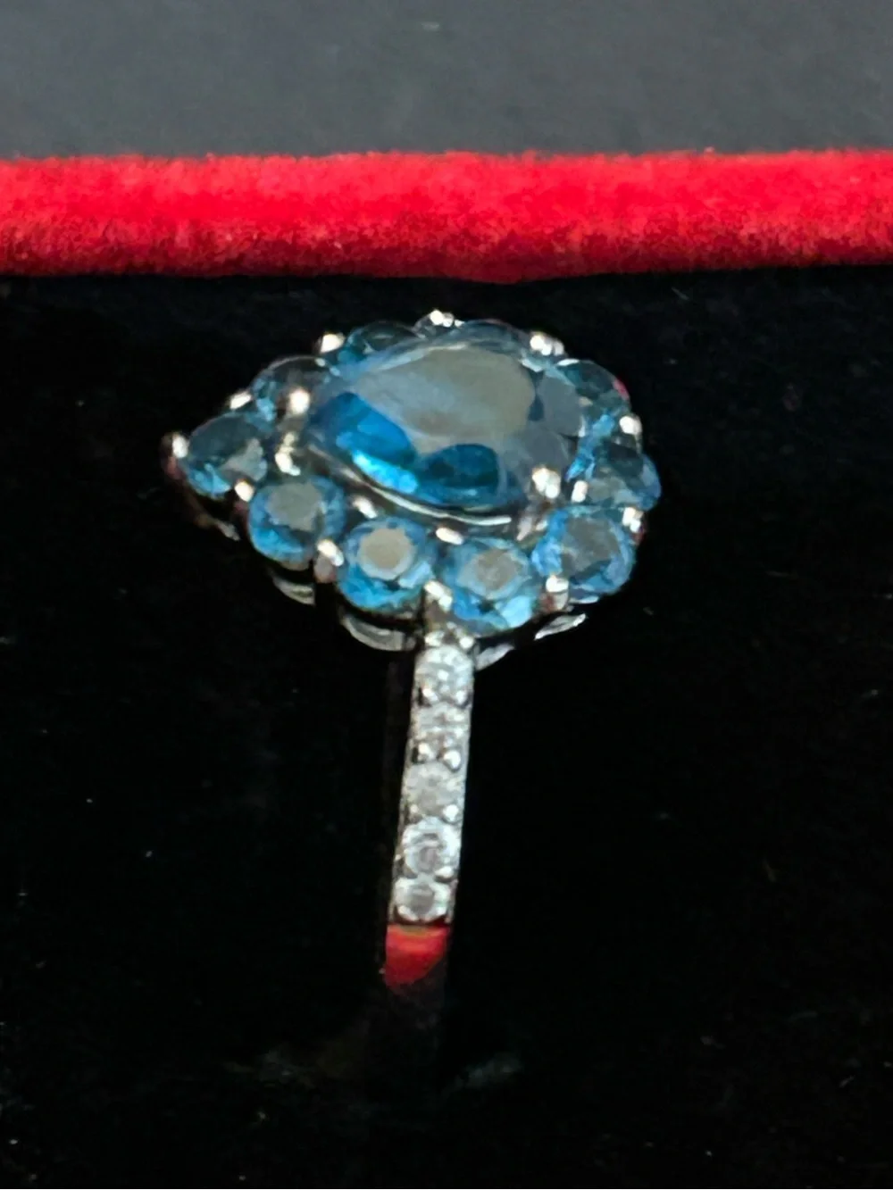 .94CT Pear Shape & 1.28CTW Round London Blue Topaz w/.18CTW White Zircon Ring